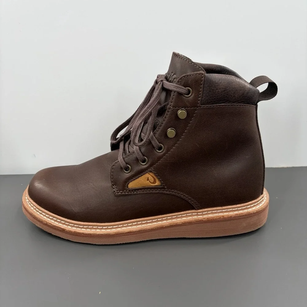 OluKai Kilakila Waterproof Lace-Up Brown Leather Waterproof Boot Men's Size US 9 - Picture 4 of 10
